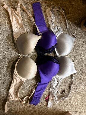 Victoria's Secret Purple and Nude Lace-Trim T-Shirt Bra